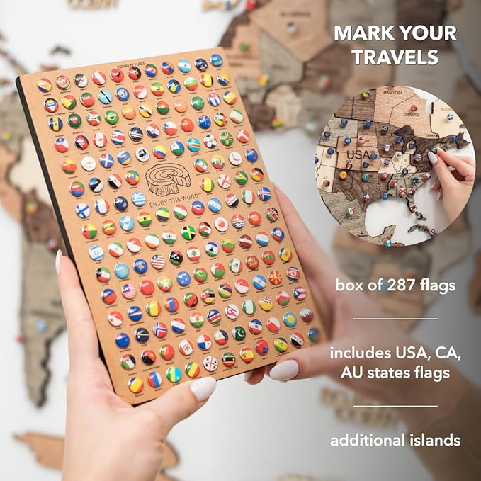 Enjoy The Wood 3D Wooden World Map Wall Art - Large Travel Map with Pins for Art Decor - Decorative Map of the World for Home, Office - Travel Wall Art Housewarming Gift Idea (Smokey, 2XL, Unframed)