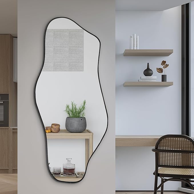 Irregular Mirror, 51.1"x23.6" Large Asymmetrical Frameless Mirror, Modern Abstract Wall Mirrors for Living Room Bedroom Hallway Entryway Bathroom, Hangs Vertically or Horizontally