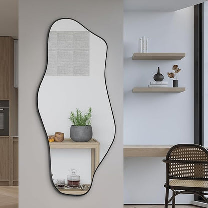 Irregular Mirror, 51.1"x23.6" Large Asymmetrical Frameless Mirror, Modern Abstract Wall Mirrors for Living Room Bedroom Hallway Entryway Bathroom, Hangs Vertically or Horizontally