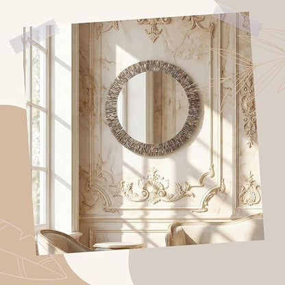 Sintuff Large 24 Inch Round Capiz Shell Mirror, Coastal Seashell Wall Mirror for Beach House Handcrafted Capiz Seashell Sunray Wall Decor for Living Room, Bedroom Vanity