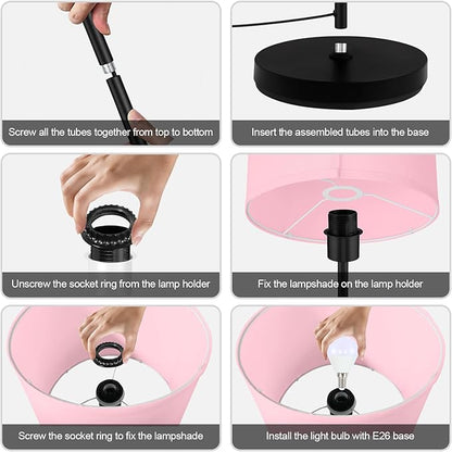 Floor Lamp Pink, Standing Lamp, Small Kids Floor Lamps with Lampshade, 59" Tall Lamps for Bedroom, Foot Switch, Simple Corner Pole Lamp for Living Room, Girls Room, Nursery, Office(NO Bulb, E26 Base)