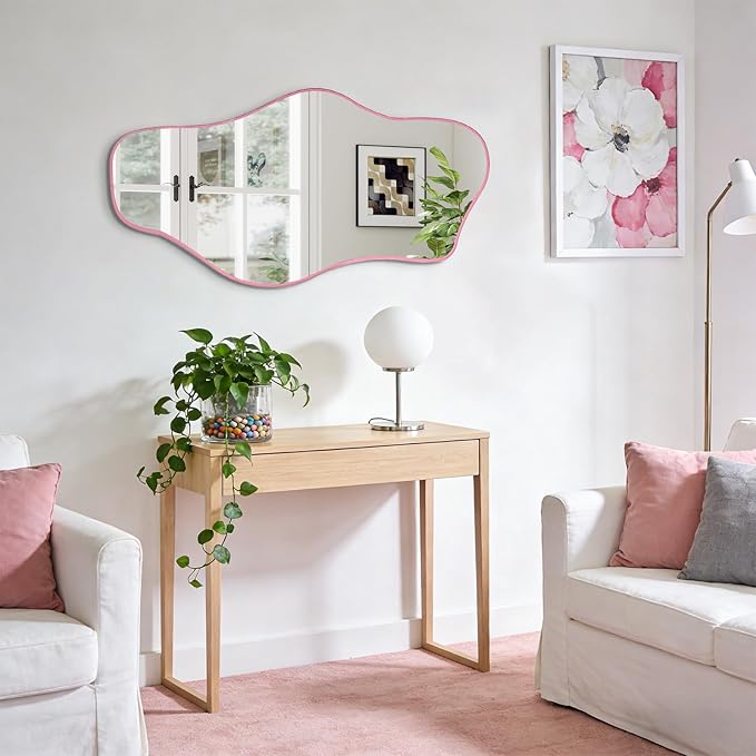 Asymmetrical Wall Mirror, 35.8"x17.7" Irregular Tempered Glass Mirror, Modern Abstract Frameless Mirrors for Living Room Bathroom Bedroom Hallway Entryway, Horizontal or Vertical Hanging