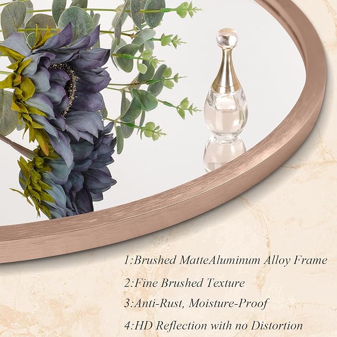 Round Bathroom Mirror Circle Aluminum Alloy Wall Mirrors with Simple Metal Frame Modern Round Hanging Mirror for Bathroom Hallway Room Living Purple Frame