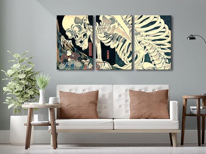 Wieco Art 3 Piece Witch and Skeleton Ukiyo-E by Utagawa Takiyasha Historic Cultural Illustrations for Living Room Bedroom Home Decorations Landscape Artwork