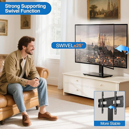 Universal Swivel TV Stand Base for 32-75 Inch TVs, Height Adjustable Table Top TV Stand with Tilt Mount, Holds up to 110 lbs, Heavy Duty Temper Glass Base, Max VESA 400x400mm