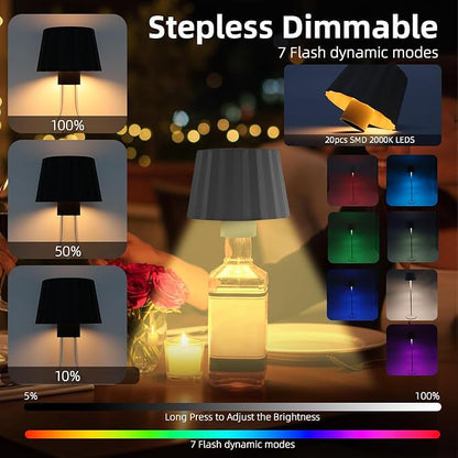 Modern 2-in-1 Table Lamp & Bottle Lamp, Pleated Metal Shade Touch Control Lamp | Adjustable Height, Warm Light & RGB, Stepless Dimming, Anti-Tip Design,Pleats,Black