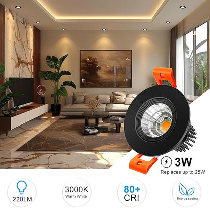 inShareplus 2 Inch LED Downlight, 3W Recessed Lighting 220LM COB Dimmable, 3000K Warm White, CRI80, Black Trim, Ceiling Lights with LED Driver, 20 Pack