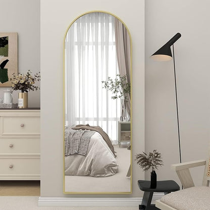 BEAUTYPEAK 64"x21" Full Length Mirror, Arch Full Body Floor Mirror, Wall Mirrors Hanging or Leaning Arched-Top with Stand for Bedroom, Dressing Room, Living Room, Gold