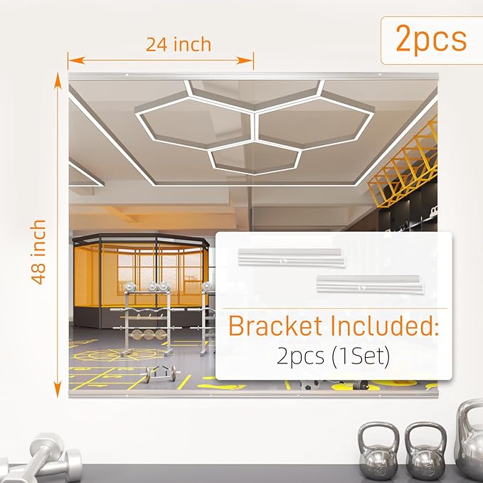 pertetey Home Gym Mirror, 48X24 Inch(Each)-2Pack Large Frameless Tempered Glass Full Body Wall Mounted for Yoga, Exercise, Dance Studio