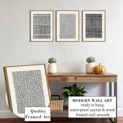 BINCUE Abstract Geometric Line Wall Art Minimalist Artwork Modern Neutral Wall Decor Framed Black Wall Artwork Black Abstract Art Prints Neutral Paintings for Living Room Bedroom Office Bathroom 12" Lx16 W Set of 3