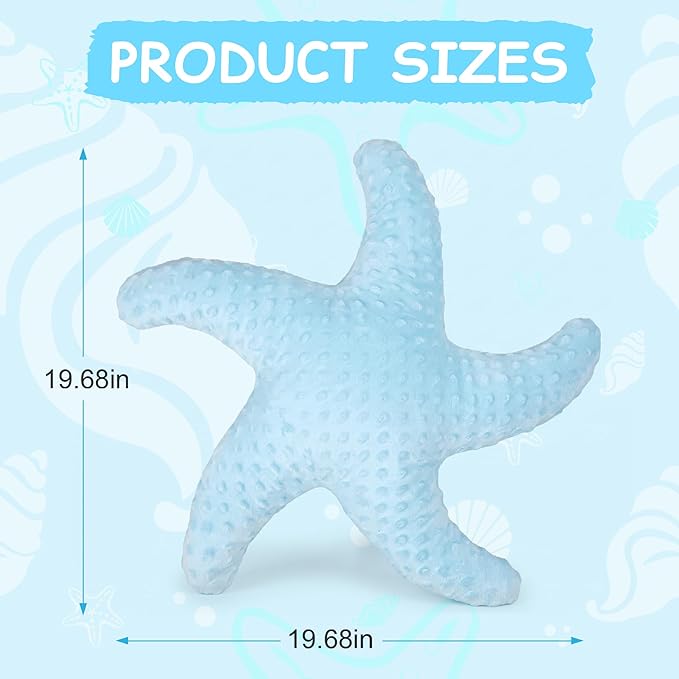 XIAIJIA Starfish Pillow Decorative Throw Pillow, 19.68x19.68 Inch Coastal Beach Pillow, Ocean Decor Beach Themed Room Accent Pillow for Couch Bed Bedroom（Blue）