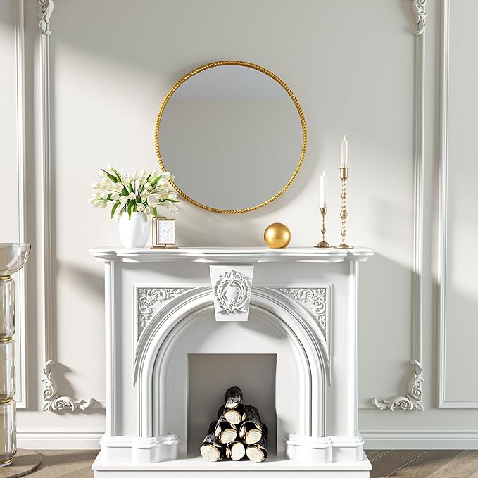 PROHOMEWARE Gold Round Bathroom Mirrors, 20 inch Circle Wall Mounted Hanging Mirror for Entryway, Living Room, Hallway, Bathroom, Bedroom