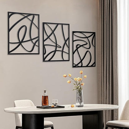 Zzbakress 3 Pcs Black Metal Wall Decor Abstract Wall Art Decor Fine Curve Wall Decoration Minimalist Metal Decoration Single Line Wall Art for Living Room Bedroom Bathroom (Elegant)