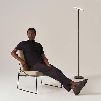 Brightech Sky LED Floor lamp, Torchiere Super Bright Floor Lamp for Living Rooms & Offices - Dimmable, Tall Standing Lamp for Bedroom Reading - Black Chrome