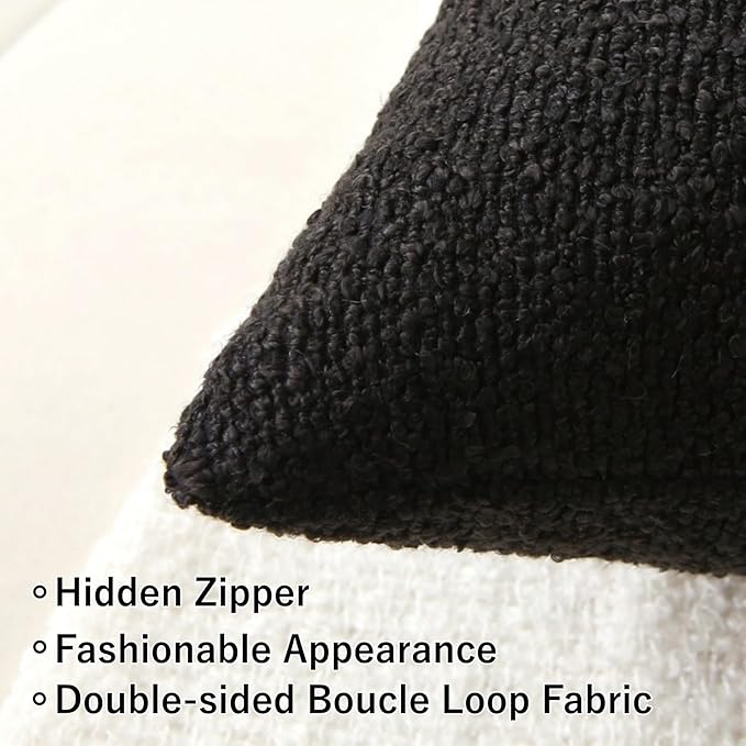 Complete Throw Pillows with Inserts, Set of 2 Decorative Throw Pillow-Boucle-18 x 18"-Square Boho Pillows for Couch, Patio, Bed, Sofa Decor (Black, 18" x 18"(Pack of 2))