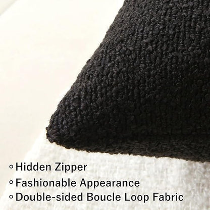 Complete Throw Pillows with Inserts, Set of 2 Decorative Throw Pillow-Boucle-18 x 18"-Square Boho Pillows for Couch, Patio, Bed, Sofa Decor (Black, 18" x 18"(Pack of 2))