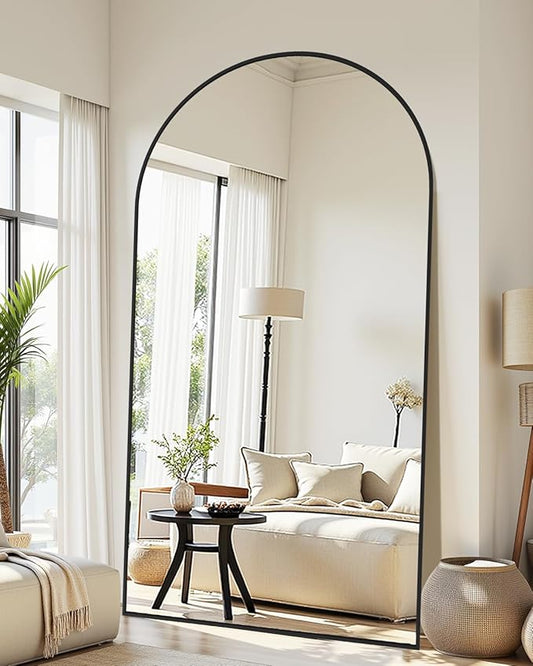 46"×86" Arched Full Length Floor Mirror, Standing Mirror with Aluminum Frame, Large Body Mirror of Free Standing/Wall Mount/Leaning for Bedroom, Living Room, Dressing Room, Black