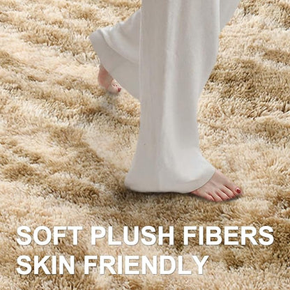 Area Rugs for Living Room, Tie-Dyed 5x7 Feet Soft Fluffy Shagg Plush Rug High Pile Large Indoor Modern Non-Slip Floor Carpet for Bedroom Nursery Kids Home Room Dorm Decor Aesthetic Khaki