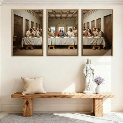 The Last Supper Canvas Wall Art Framed Christian Wall Decor 16x24 Inch Framed Jesus Religious Painting Modern Bible Pictures Set of 3 for Living Room Bedroom Hallway Office