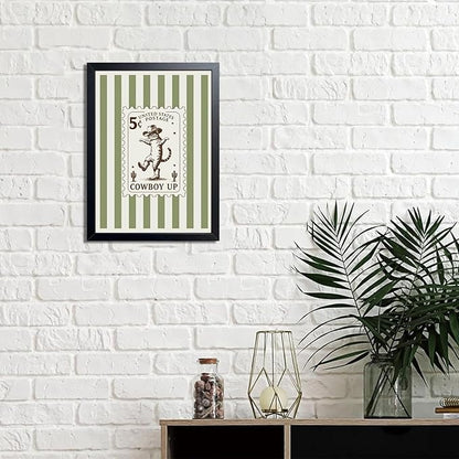 Framed Vintage Cowboy Cat Wall Art, Funny Western Cat Canvas Print Poster, Boho Ranch Animal Painting Picture, Rustic Farmhouse Nursery Wall Decor for Living Room Bedroom Kids Room 16x24Inch