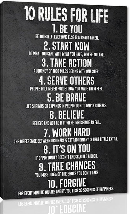 Yatsen Bridge 10 Rules for Life Motivational Wall Art Inspirational Canvas Office Art Decor Positive Black and White Artwork Framed Ready to Hang-24 inch x 36 inch