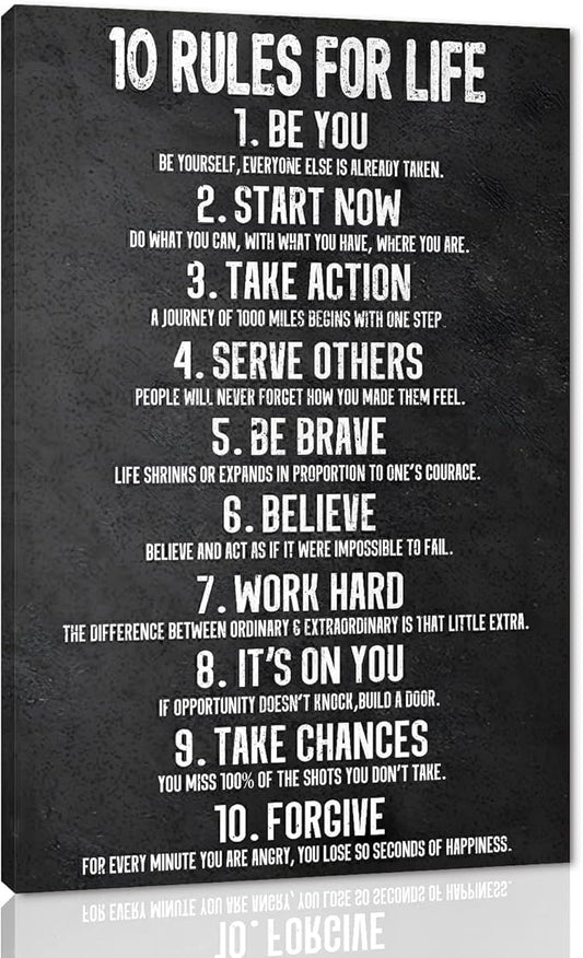 Yatsen Bridge 10 Rules for Life Motivational Wall Art Inspirational Canvas Office Art Decor Positive Black and White Artwork Framed Ready to Hang-24 inch x 36 inch
