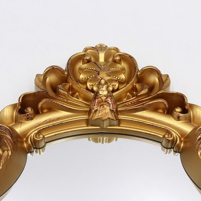Eaoundm 16.5 x 11 inch Vintage Mirror Antique Mirror Decorative wall Mirror Shield Shape (Brush Gold)