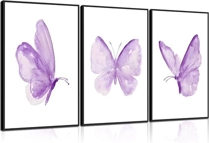 ZLYARTMP 3Pcs Butterfly Wall Art Purple Butterfly Posters Pictures Minimalist Cute Animal Prints Paintings Aesthetic Preppy Room Canvas for Girls Bedroom Nursery Home Wall Decor Gift Unframed