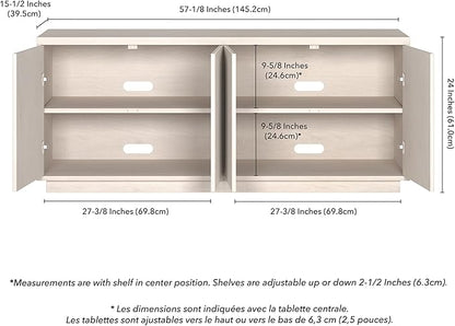 Henn&Hart Fluted TV Stand for TVs up to 65" with 2 Concealed Ribbed Storage Cabinets and Adjustable Shelves for Living Room, Family Room, or Office, Beech White