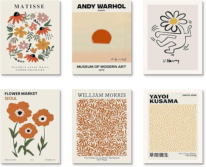 Habseligkeit Warm Matisse Wall Art Posters, Vintage Master Wall Decors,Retro Posters for Room Aesthetic Unframed, 11x14in, Set of 6