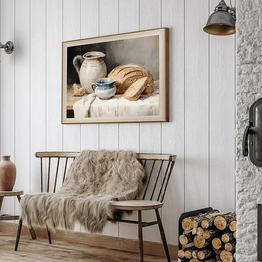 Framed Canvas Wall Art Room Decor, Vintage Sourdough Bread Kitchen Art Farmhouse Wall Decor, Rustic Vintage Painting Prints Wall Decor Picture for Kitchen, Dining Desktop Decor - 16x24Inch