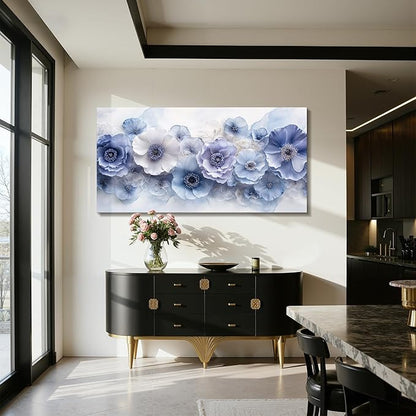 imjiayu Oversized Wall Art, Floral Wall Art, Blue Wall Decor, Blossom Flowers Modern Art Prints, Nature Aesthetic Extra Large Paintings Wall Decor for Living Room Dining Room Office Hotel 29"x57"