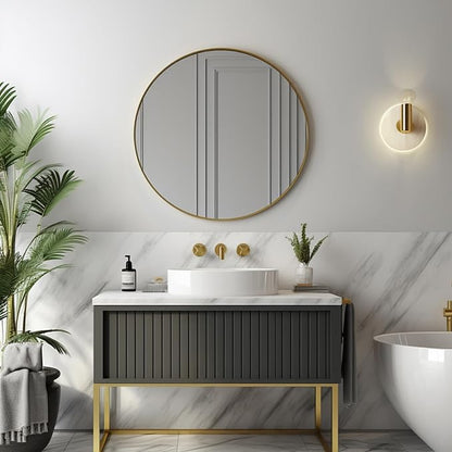 Sunniry Gold Circle Mirror, Round Mirror 22 inch, Gold Wall Mirrors Brushed Metal Frame, Circle Mirrors for Bathroom, Bedroom, Living Room, Entryway.
