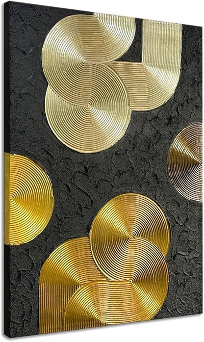 Slyart Black and Gold Texture Wall Art, Handmade 3D Arch Painting, 28"x40" Large Abstract Canvas Wall Art
