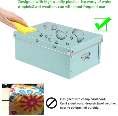 SEEKIND Foldable Storage Box with Lids and Handles Decorative, 3 in 1 Set, Multiple Size Plastic Box for Clothes, Cosmetic, Books …