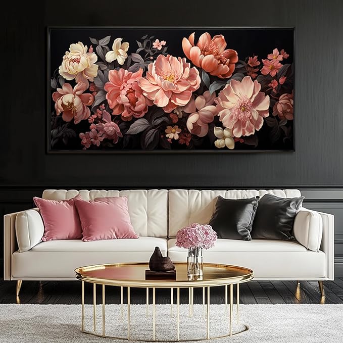 Flower Wall Decor Pink and White Botanical Painting Home Decor Aesthetic Framed Artwork for Living Room Bedroom Office Room Decor 24"x 48"