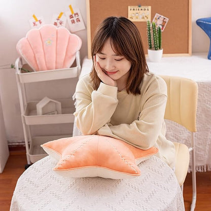 Starfish Shell Pillow Plush car Cushion Bedside Sofa Home furnishings Dormitory Office mat (19.6in, Star Orange)