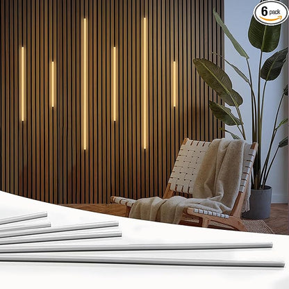 HAMRVL LED Recessed Lighting, Dimmable Self-Adhesive LED Strip Lights for Wood Slat Wall Panels, 6 PCS Warm White 3000k Wall Panel Lights, Wall LED Lights for Acoustic Panels,Headboard,Stair,Cabinets