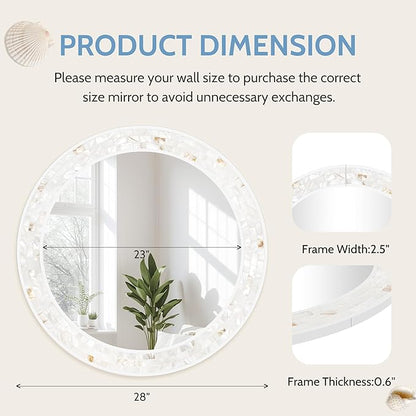 Tanmicoshomy Round Bathroom Mirror 28 Inch,Circle Mosaic Wall Mirrors with Natural Shell Frame, Decorative Coastal Mirrors for Bathroom Bedroom Living Room or Entrayway
