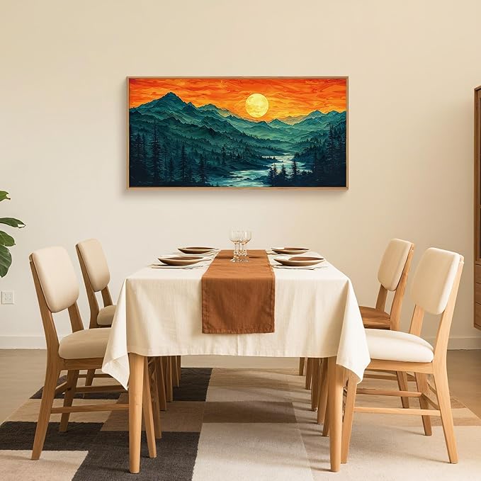 Woodland Mountain Framed Canvas Wall Art Set, Abstract Ridge Wall Painting, Boho Sunset Scenery Wall Decor, Modern Natural Landscape Art Print for Living Room, Bedroom, Office - 20"x40"