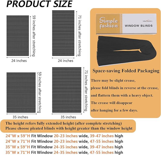Window Blinds Cordless Blackout No Drill Cut to Size Clip On Stick On Self Adhesive Temporary Blinds Pleated Paper Blinds for Windows Doors Shades for Home Nursery Bedroom Kitchen Bathroom