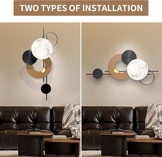 HEBOIX 22''Lx46''W Large Metal Wall Decor Modern Metal Wall Art 3D Wall Sculptures Handmade Wall Hanging Decoration for Living Room Dinning Room Bedroom Entryway Kitchen Office