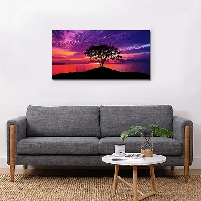 EPHANY Abstract Sunset Tree Canvas Wall Art Art - Red Tree Painting, Framed Wall Picture Canvas Print Framed Picture Painting for Room Home Decorations (G-1pcs,20x40inchx1pcs)