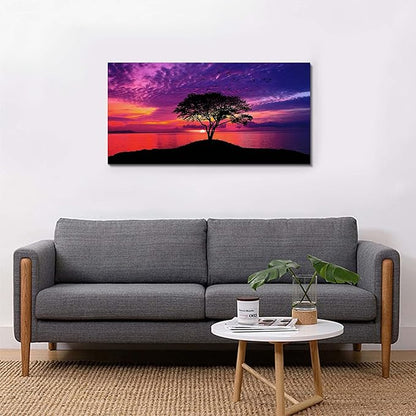 EPHANY Abstract Sunset Tree Canvas Wall Art Art - Red Tree Painting, Framed Wall Picture Canvas Print Framed Picture Painting for Room Home Decorations (G-1pcs,20x40inchx1pcs)