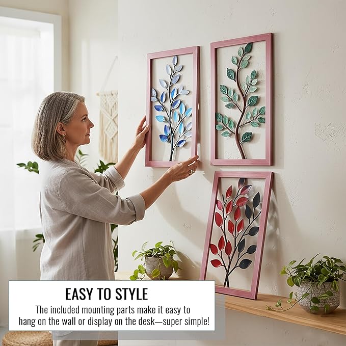 Newinhome Metal Tree Leaf Wall Decor 3 Pack, 3D Metal Leaf Boho Wall Art, Boho Wall Decor, Olive Branch Wall Art, Rustic Decor for Living Room, Bedroom, Kitchen and Bathroom, Housewarming Gifts