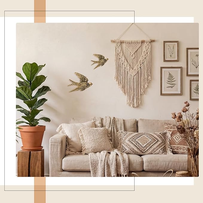 Kathfly 2 Pcs Vintage Bird Wall Sculpture Decor Art 4.7 Inch&6.7 Inch Antique 3D Sculpted Hanging Bird Resin Wall Art Golden Brass Floating Ornament for Room Garden Outdoor for Couples Housewarming
