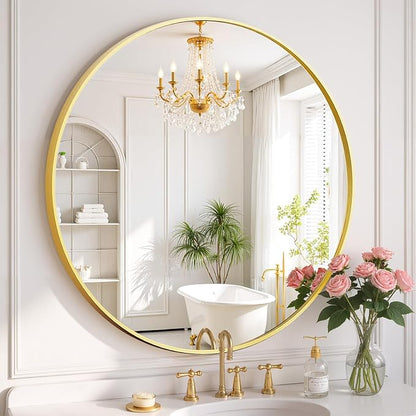 Round Wall Mirror 20 Inch Gold Vanity Mirror with Metal Frame, Modern Circle for Bathroom, Entryway, Bedroom, Living Room, Wall Mounted Decorative Mirrors