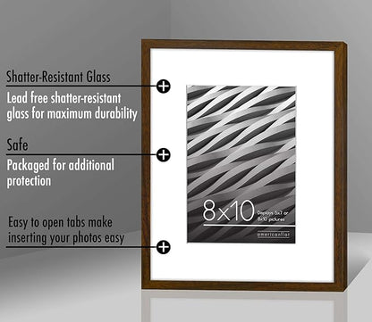 Americanflat 8x10 Picture Frame with Shatter-Resistant Glass - Use as 5x7 Frame with Mat or Display 8x10 Photo Without Mat - Streamline Collection - Picture Frames for Tabletop and Wall - Walnut
