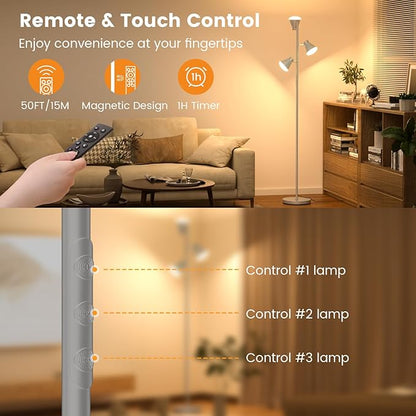 SIBRILLE 36W LED Tree Floor Lamp, Dimmable Tall Standing Lamp with Remote & Touch Control, 4 Color Temperatures Bright Floor Lamp, 3 Rotatable Light Modern Floor Lamps