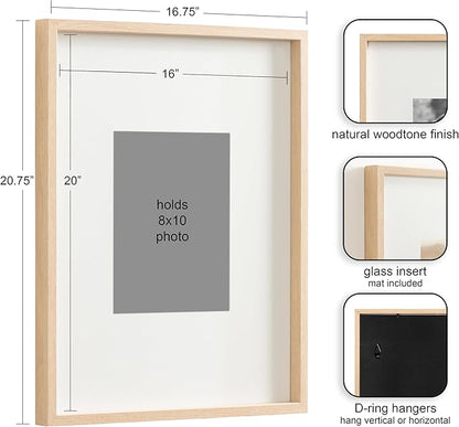 Kate and Laurel Gibson Modern Wall Picture Frame Set of 3; 16x20 matted to 8x10; Natural; Three-Piece Frame Set for Gallery Wall Frame Set in Living Room Wall Decor